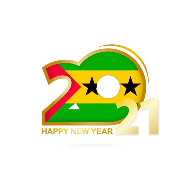 Year 2021 Sao Tome Principe Flag Pattern Happy New Year — Stock Vector