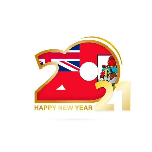 Año 2021 Con Patrón Bandera Las Bermudas Feliz Año Nuevo — Archivo Imágenes Vectoriales