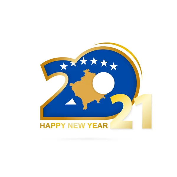 Año 2021 Con Patrón Bandera Kosovo Feliz Año Nuevo Diseño — Vector de stock