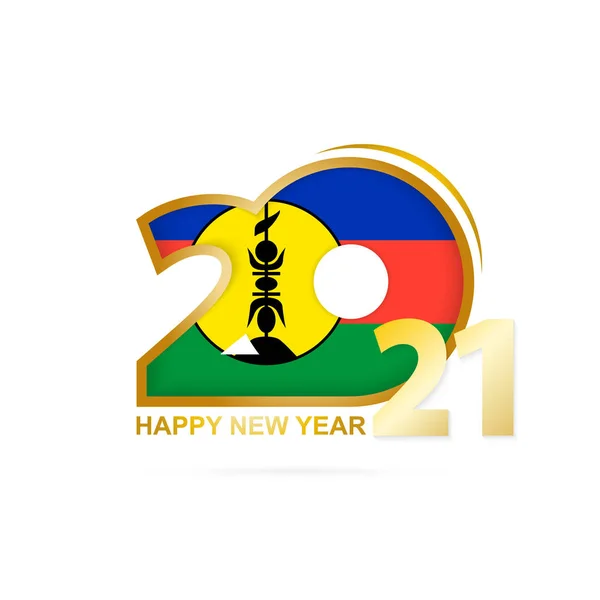 Año 2021 Con Patrón Bandera Nueva Caledonia Feliz Año Nuevo — Vector de stock