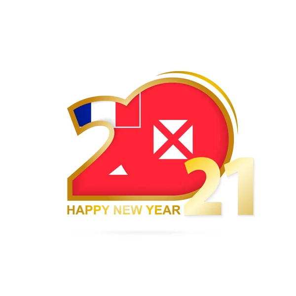 Año 2021 Con Patrón Wallis Futuna Flag Feliz Año Nuevo — Archivo Imágenes Vectoriales