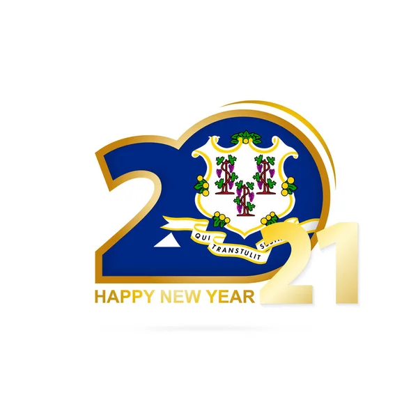 Jahr 2021 Mit Connecticut Flagge Muster Frohes Neues Jahr Design — Stockvektor