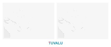Tuvalu haritasının iki versiyonu, Tuvalu bayrağı ve koyu gri ile işaretlenmiş. Vektör haritası.