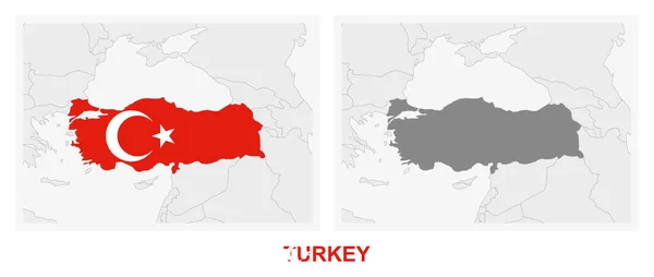 Två Versioner Kartan Över Turkiet Med Turkiets Flagga Och Markerad — Stock vektor