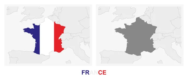 Две Версии Карты Франции Флагом Франции Выделены Темно Серым Цветом — стоковый вектор