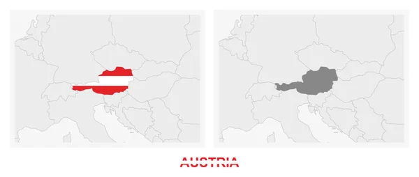 Zwei Versionen Der Österreich Karte Mit Der Flagge Österreichs Und — Stockvektor