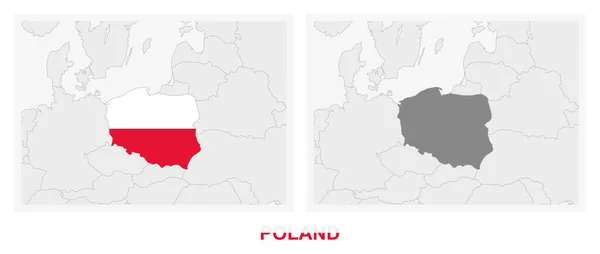 Zwei Versionen Der Landkarte Polens Mit Der Flagge Polens Und — Stockvektor