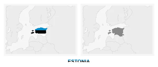 Zwei Versionen Der Estlandkarte Mit Der Flagge Estlands Und Dunkelgrau — Stockvektor