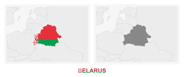 Deux Versions Carte Biélorussie Avec Drapeau Biélorussie Souligné Gris Foncé — Image vectorielle