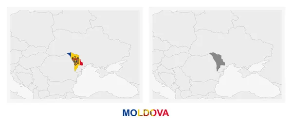 Zwei Versionen Der Karte Von Moldawien Mit Der Flagge Von — Stockvektor