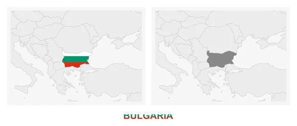 Zwei Versionen Der Landkarte Von Bulgarien Mit Der Flagge Bulgariens — Stockvektor