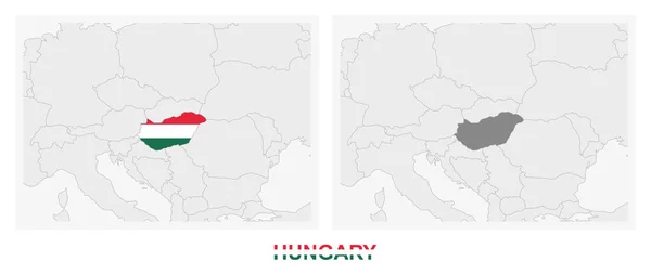 Zwei Versionen Der Ungarn Karte Mit Der Flagge Ungarns Und — Stockvektor