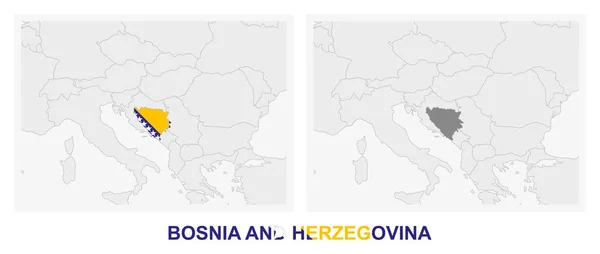 Duas Versões Mapa Bósnia Herzegovina Com Bandeira Bósnia Herzegovina Destacadas — Vetor de Stock
