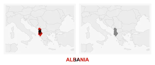 Zwei Versionen Der Landkarte Albaniens Mit Der Flagge Albaniens Und — Stockvektor