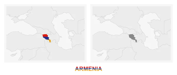 Zwei Versionen Der Landkarte Armeniens Mit Der Flagge Armeniens Und — Stockvektor