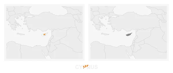 Zwei Versionen Der Zypern Karte Mit Der Flagge Zyperns Und — Stockvektor