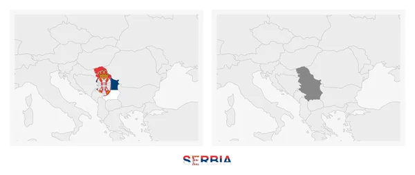 Zwei Versionen Der Landkarte Serbiens Mit Der Flagge Serbiens Und — Stockvektor