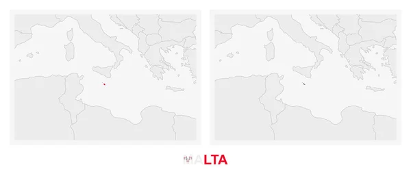 Zwei Versionen Der Karte Von Malta Mit Der Flagge Von — Stockvektor