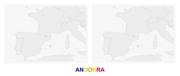 Zwei Versionen Der Landkarte Von Andorra Mit Der Flagge Von — Stockvektor