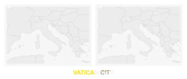 Zwei Versionen Der Karte Der Vatikanstadt Mit Der Flagge Der — Stockvektor
