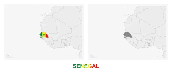 Zwei Versionen Der Landkarte Des Senegal Mit Der Flagge Des — Stockvektor