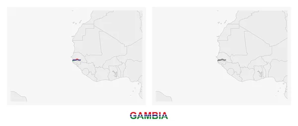 Zwei Versionen Der Karte Von Gambia Mit Der Flagge Von — Stockvektor