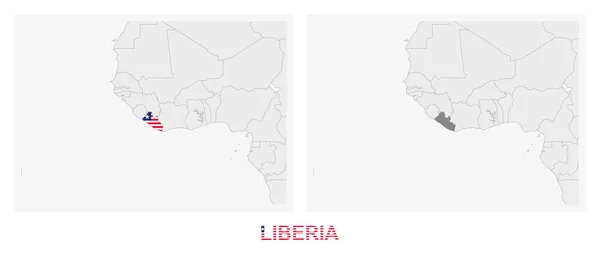 Zwei Versionen Der Karte Von Liberia Mit Der Flagge Von — Stockvektor