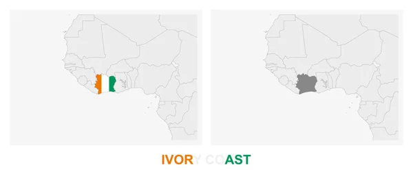 Zwei Versionen Der Karte Der Elfenbeinküste Mit Der Flagge Der — Stockvektor