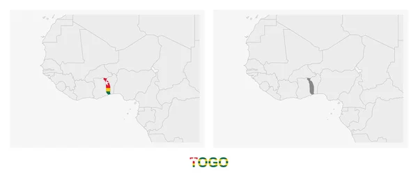 トーゴの旗と暗い灰色で強調されたトーゴの地図の2つのバージョン ベクトルマップ — ストックベクタ