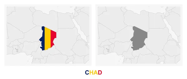 Zwei Versionen Der Tschadkarte Mit Der Flagge Des Tschad Und — Stockvektor