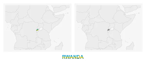 Zwei Versionen Der Landkarte Von Ruanda Mit Der Flagge Von — Stockvektor