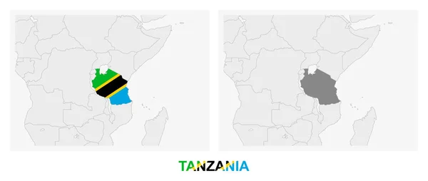 Zwei Versionen Der Karte Von Tansania Mit Der Flagge Von — Stockvektor
