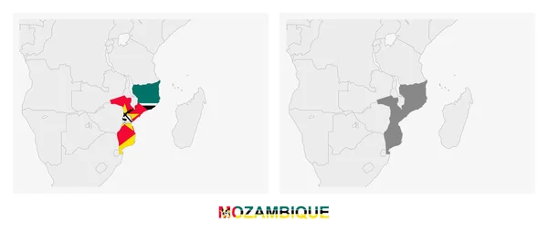 Zwei Versionen Der Karte Von Mosambik Mit Der Flagge Mosambiks — Stockvektor