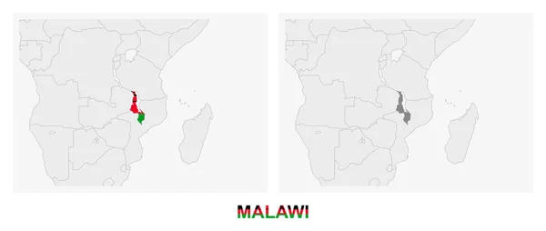 Zwei Versionen Der Karte Von Malawi Mit Der Flagge Von — Stockvektor