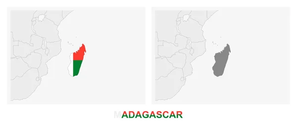 Zwei Versionen Der Karte Von Madagaskar Mit Der Flagge Von — Stockvektor