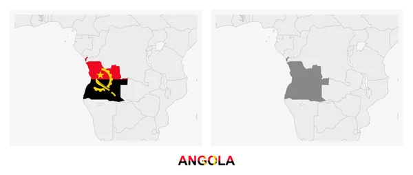 Zwei Versionen Der Landkarte Von Angola Mit Der Flagge Von — Stockvektor
