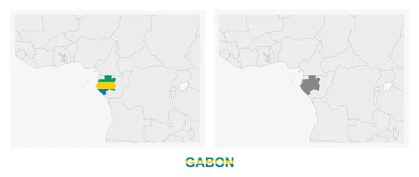 Zwei Versionen Der Landkarte Von Gabun Mit Der Flagge Gabuns — Stockvektor