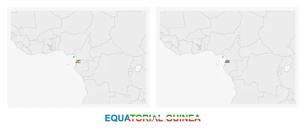Zwei Versionen Der Landkarte Von Äquatorialguinea Mit Der Flagge Von — Stockvektor