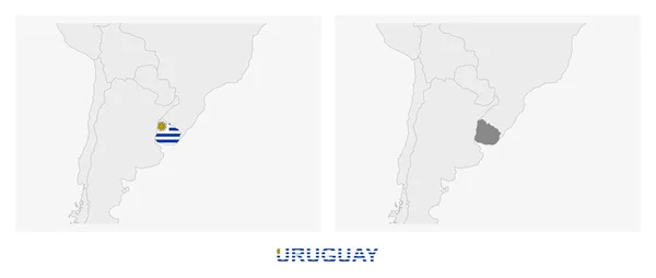 Två Versioner Uruguays Karta Med Uruguays Flagga Och Markerad Mörkgrått — Stock vektor