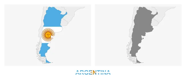 Zwei Versionen Der Landkarte Von Argentinien Mit Der Flagge Argentiniens — Stockvektor