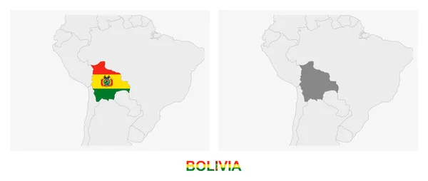 Två Versioner Bolivias Karta Med Bolivias Flagga Och Markerad Mörkgrått — Stock vektor