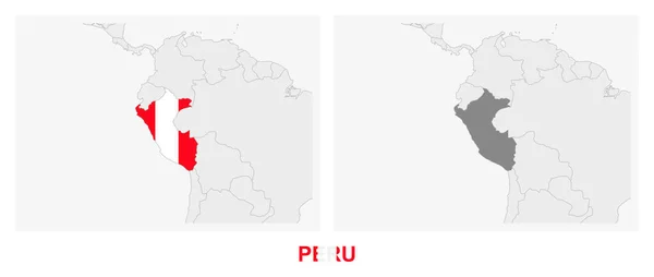 Zwei Versionen Der Landkarte Von Peru Mit Der Flagge Von — Stockvektor