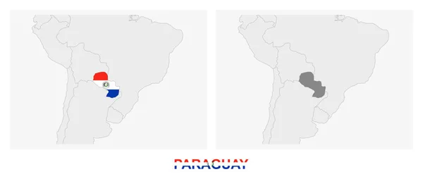 Zwei Versionen Der Landkarte Von Paraguay Mit Der Flagge Von — Stockvektor