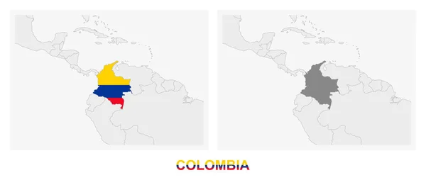 Zwei Versionen Der Landkarte Kolumbiens Mit Der Flagge Kolumbiens Und — Stockvektor
