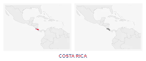 Zwei Versionen Der Landkarte Von Costa Rica Mit Der Flagge — Stockvektor