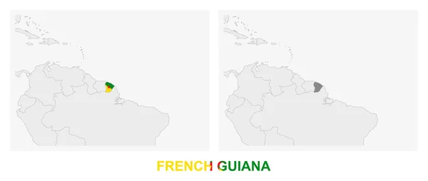 Zwei Versionen Der Landkarte Von Französisch Guayana Mit Der Flagge — Stockvektor