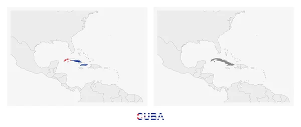 Zwei Versionen Der Landkarte Von Kuba Mit Der Flagge Kubas — Stockvektor