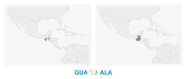 Дві Версії Карти Гватемали Прапором Гватемали Виділені Темно Сірий Колір — стоковий вектор