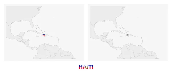 Zwei Versionen Der Landkarte Haitis Mit Der Flagge Haitis Und — Stockvektor