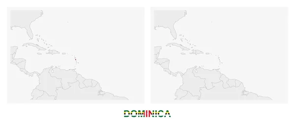 Zwei Versionen Der Landkarte Von Dominica Mit Der Flagge Von — Stockvektor